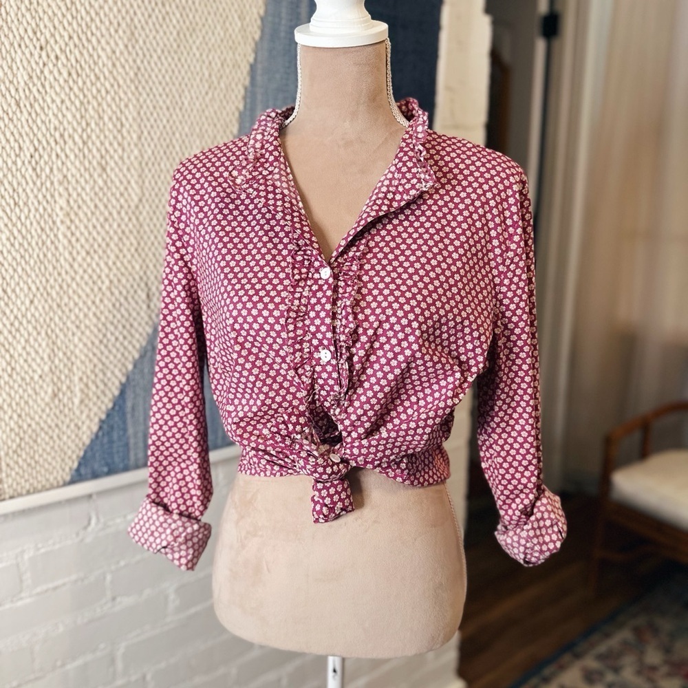 Charter Club 100% Cotton Micro Daisy Print Button Up Shirt